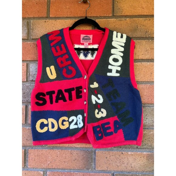 Cambridge Dry Goods Country School Spirit Knit Vest Vintage 80s | Womens Large - Picture 1 of 8
